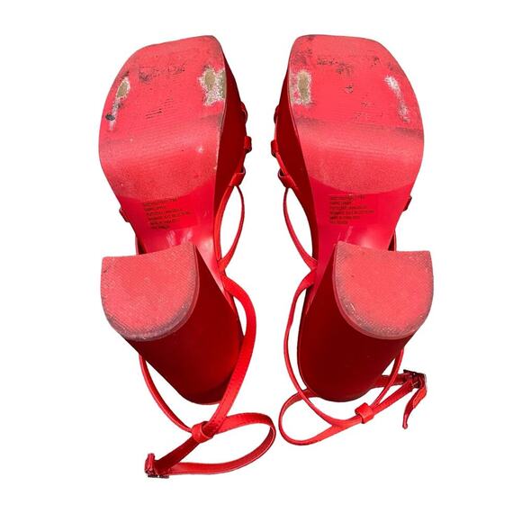 Steve Madden Gutsy Platform Pump Red Satin Block Heel Sandals Y2K Style Size 7 - Picture 8 of 9